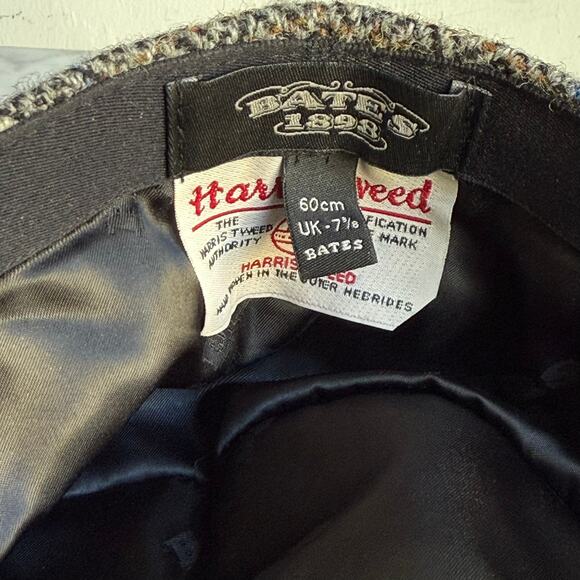 Harris Tweed Herringbone Newsboy Cap – Bates 1898 US 7 1/2 Wool Hat Gray Black - Picture 8 of 11